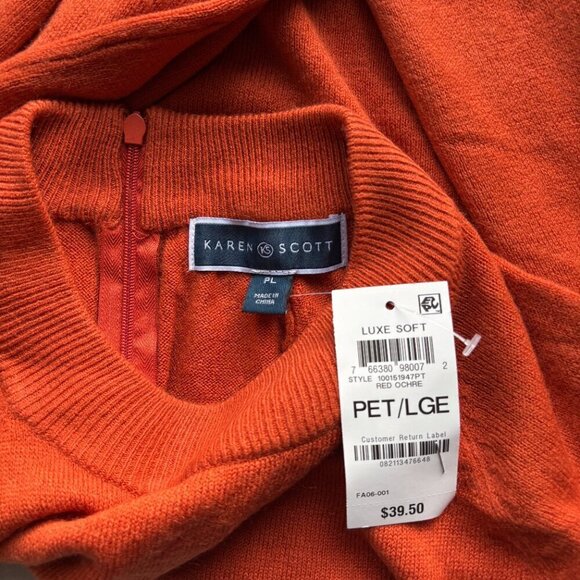 Karen Scott Petite Mock Neck Zip-Back Orange Knit Sweater NWT - Picture 5 of 5